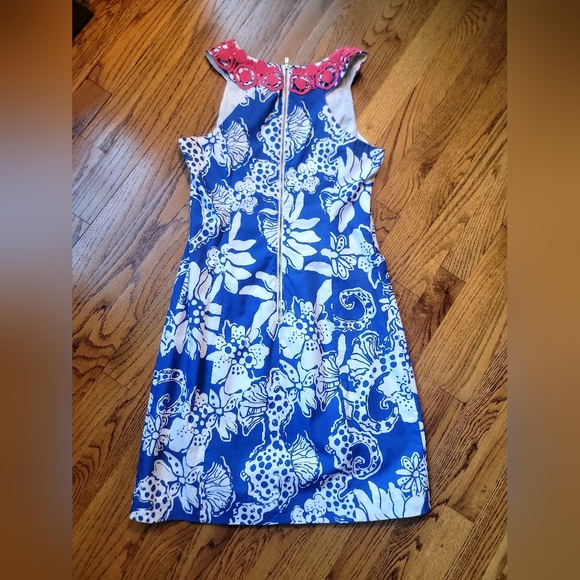 Lilly Pulitzer Blue White Floral Shift Dress Size 2 - Picture 5 of 5